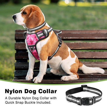 Dog Harness No Pull, Pet Harnesses with Dog Collar, Adjustable Reflective Oxford Outdoor Vest, Front/Back Leash Clips for Small, Medium, Large, Extra Large Dogs, Easy Control Handle for Walking