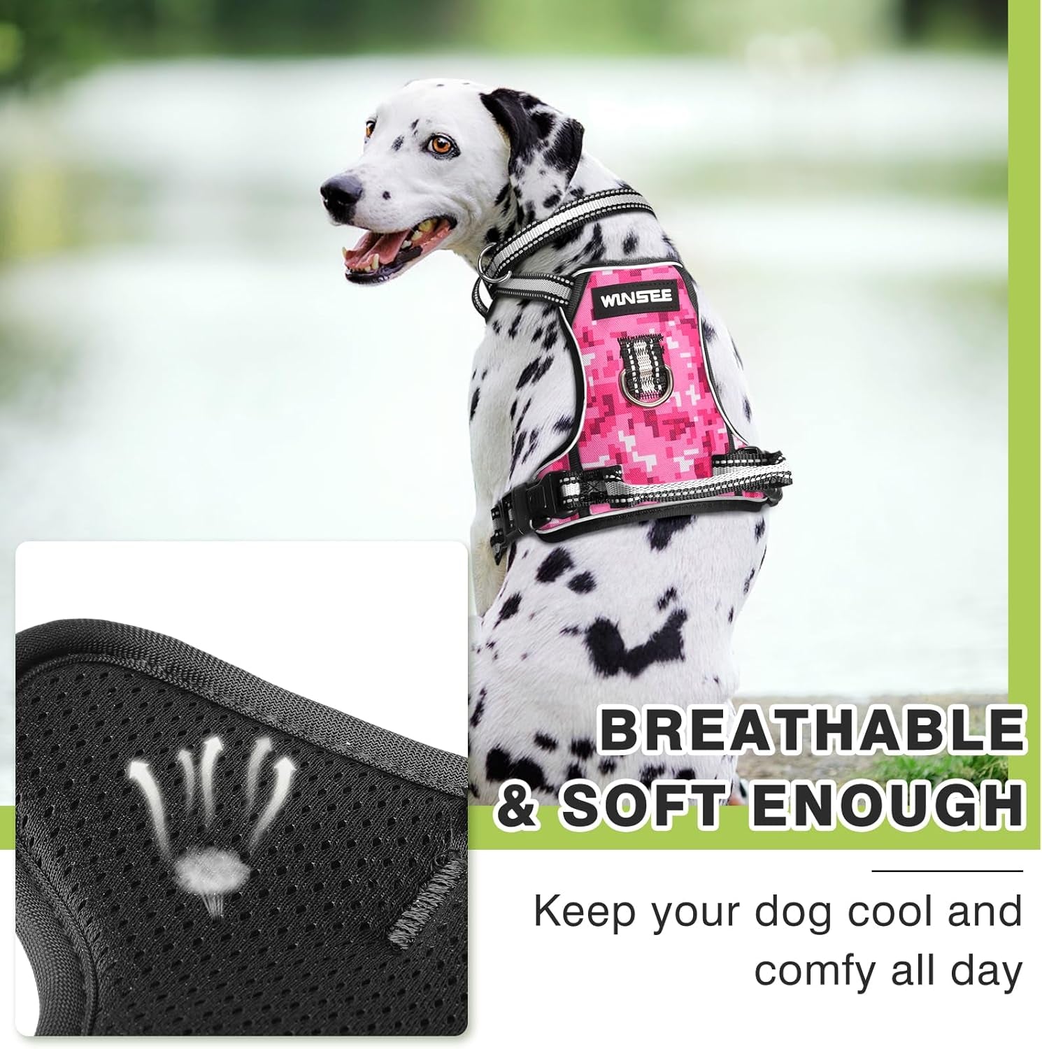 Dog Harness No Pull, Pet Harnesses with Dog Collar, Adjustable Reflective Oxford Outdoor Vest, Front/Back Leash Clips for Small, Medium, Large, Extra Large Dogs, Easy Control Handle for Walking